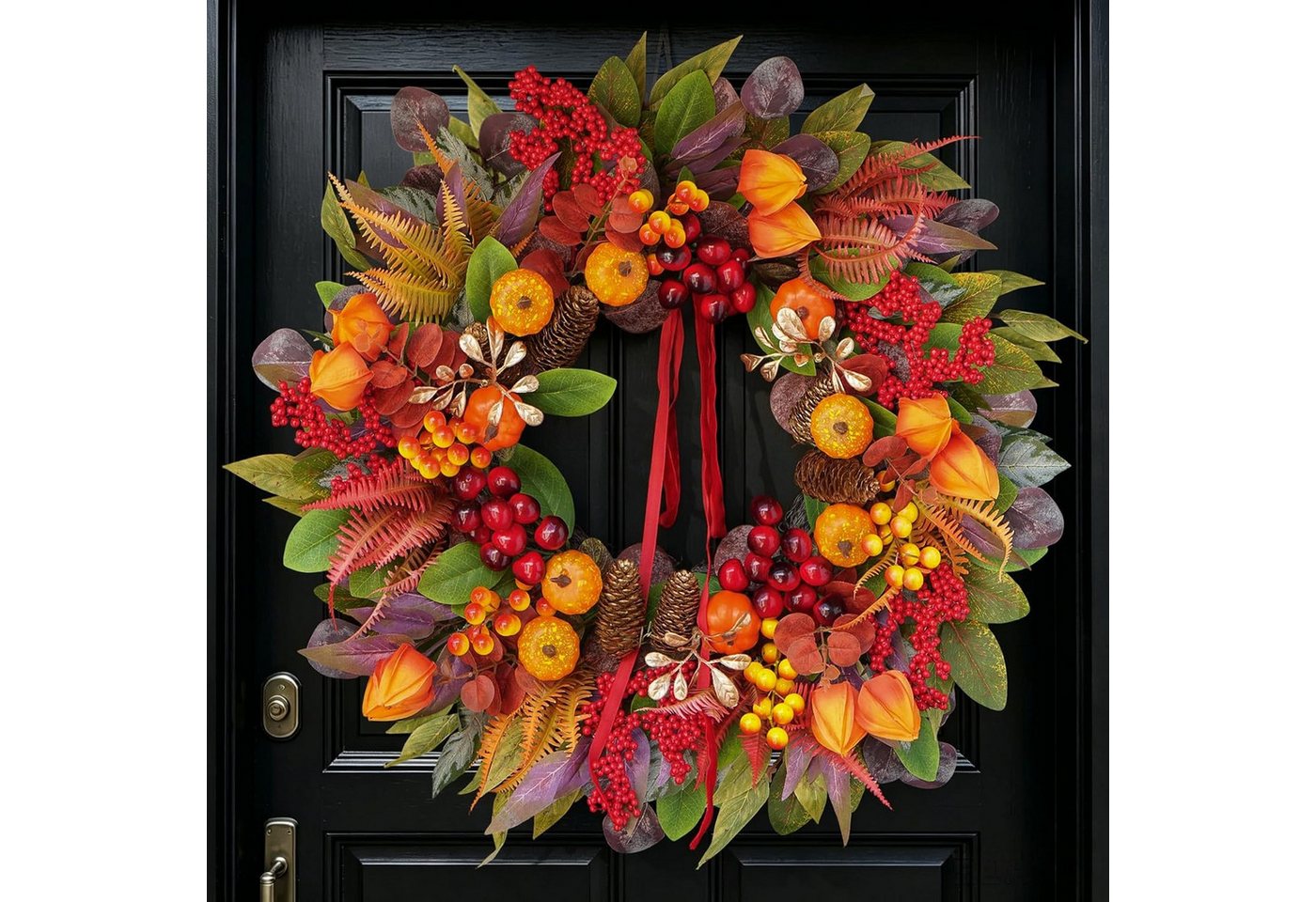 Bomiclss Dekokranz HerbstTürkranz Künstlicher Ahorn Tannenzapfen für Halloween Erntedank, Außen Innen Dekoration für Haustür Wand Fenster Hochzeit Party Bild 4