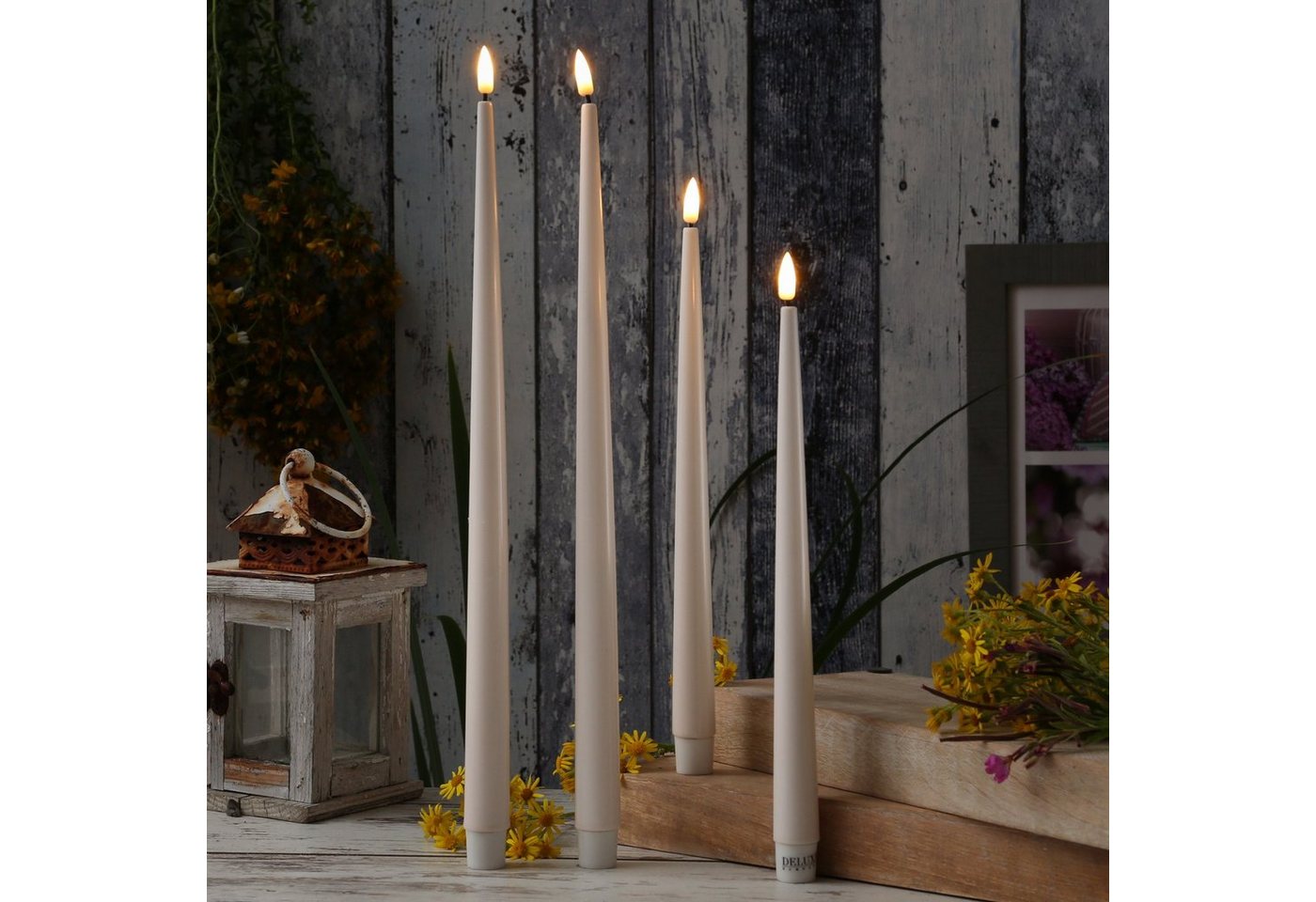 Deluxe Homeart LED-Kerze LED Stabkerzen ELLA Deluxe Lack Tafelkerze flackernd H: 38cm creme 2St, LED Classic, warmweiß (2100K bis 3000K) Bild 2