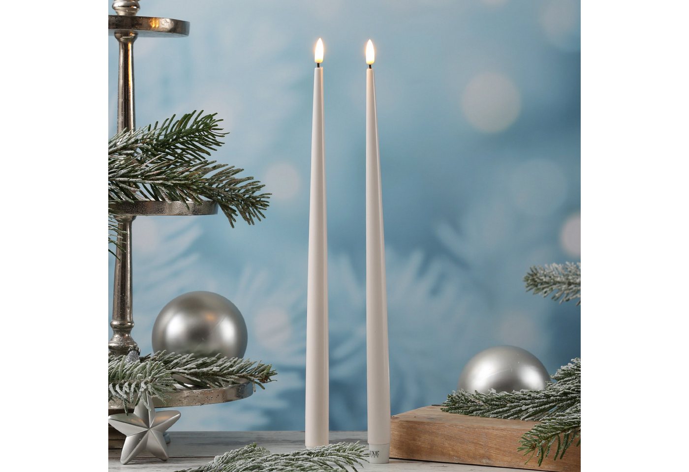 Deluxe Homeart LED-Kerze LED Stabkerzen ELLA Deluxe Lack Tafelkerze flackernd H: 38cm creme 2St, LED Classic, warmweiß (2100K bis 3000K) Bild 5