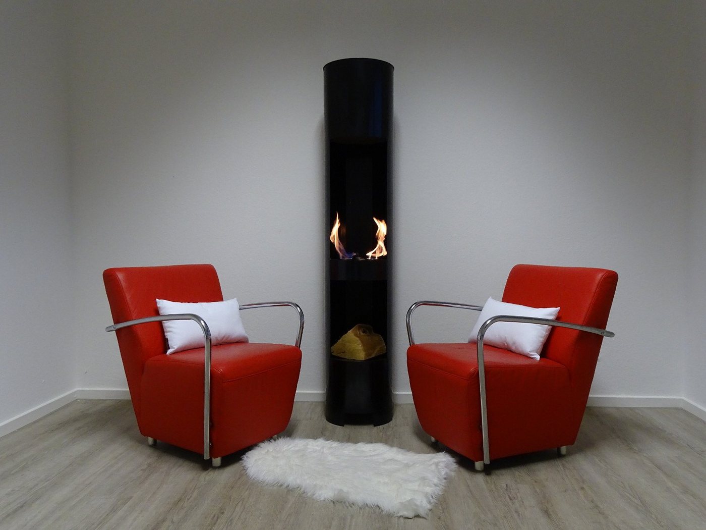 SRM Design Echtfeuer-Dekokamin Ethanol & Gelkamin Gel Kamin Modell Hightower XL Schwarz mit Holzfach