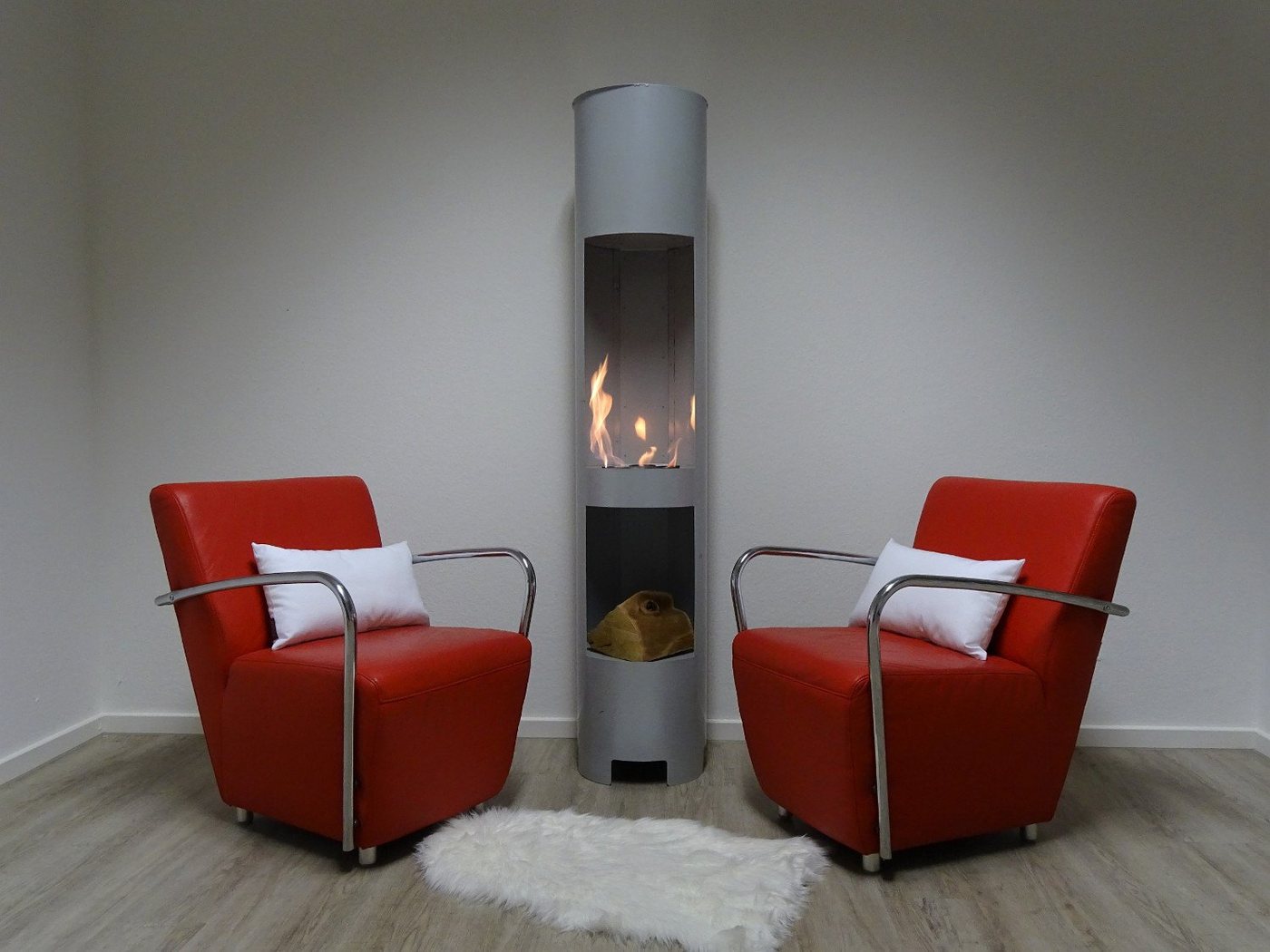 SRM Design Echtfeuer-Dekokamin Ethanol & Gelkamin Gel Kamin Modell Hightower XL Silber mit Holzfach