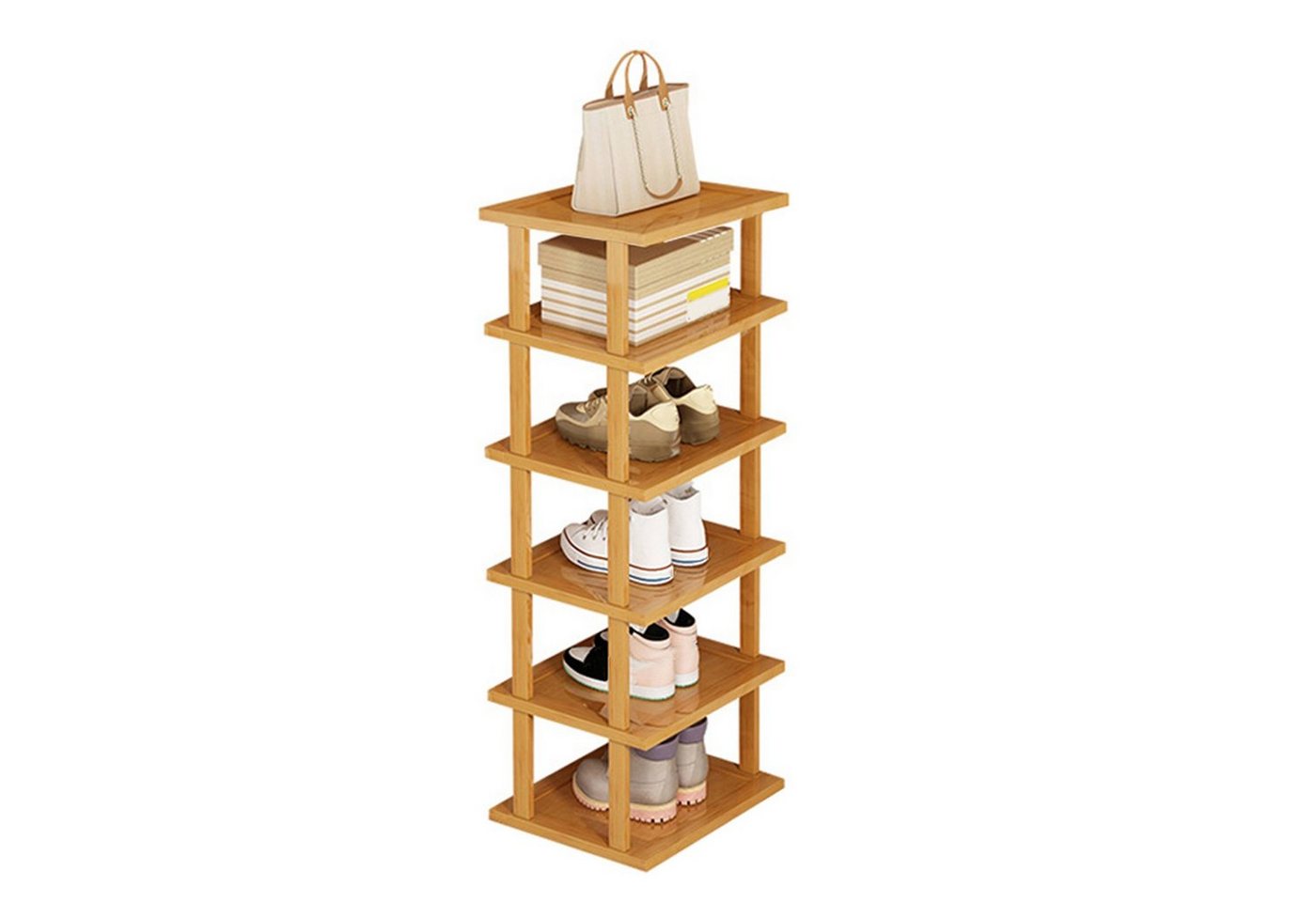 Rutaqian Schuhregal Schuhregal aus Bambus, 6 Ebenen vertikales Schuhregal, stapelbares Schuhregal Organizer, platzsparend,für Eingang, Wohnzimmer