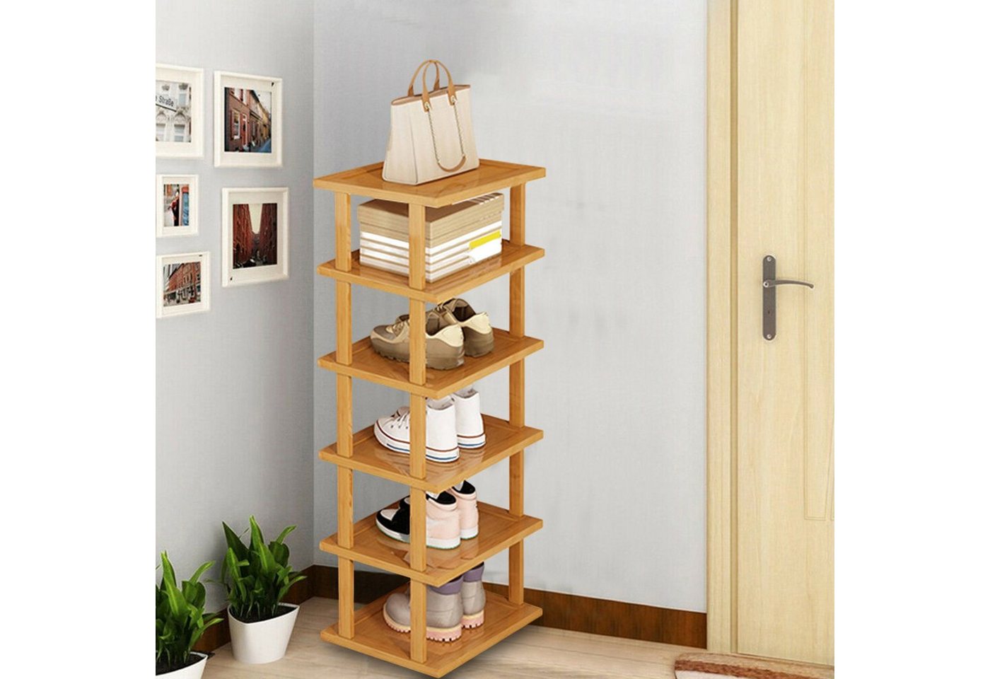 Rutaqian Schuhregal Schuhregal aus Bambus, 6 Ebenen vertikales Schuhregal, stapelbares Schuhregal Organizer, platzsparend,für Eingang, Wohnzimmer Bild 2