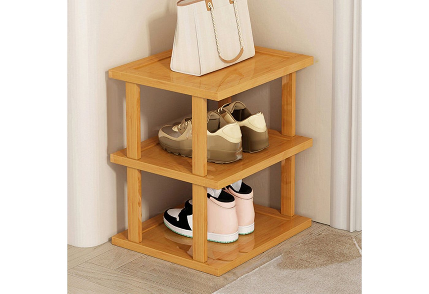 Rutaqian Schuhregal Schuhregal aus Bambus, 6 Ebenen vertikales Schuhregal, stapelbares Schuhregal Organizer, platzsparend,für Eingang, Wohnzimmer Bild 3