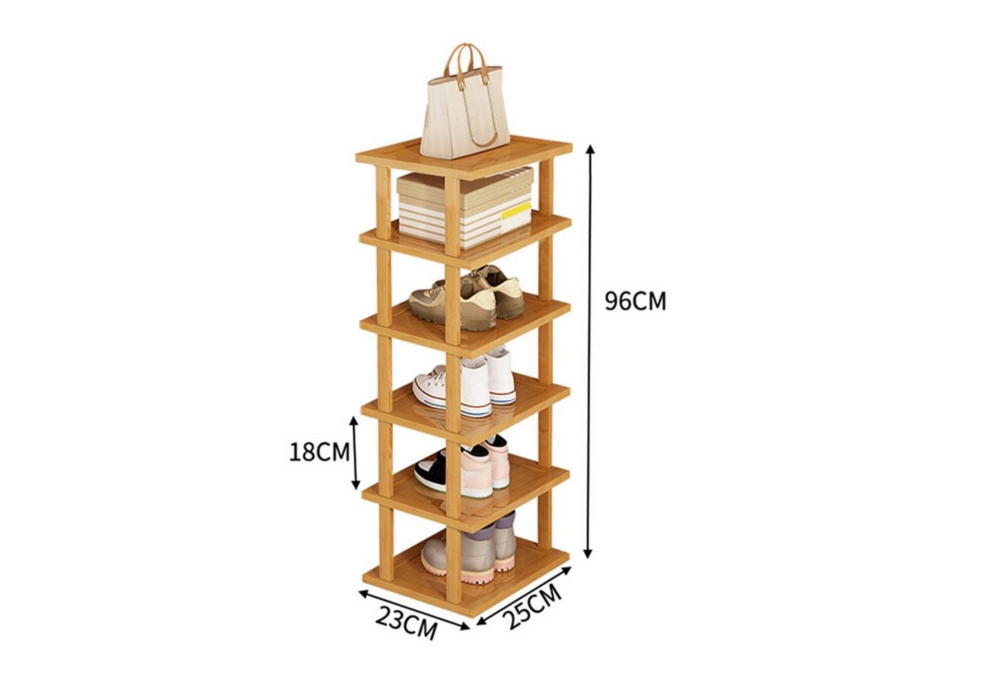 Rutaqian Schuhregal Schuhregal aus Bambus, 6 Ebenen vertikales Schuhregal, stapelbares Schuhregal Organizer, platzsparend,für Eingang, Wohnzimmer Bild 5