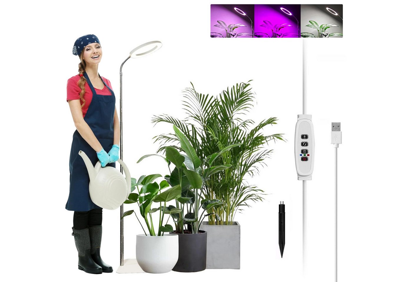LMaxhome Pflanzenlampe LED Vollspektrum Wachstumslicht 25-155CM Höhenverstellbar mit 72 LEDs, ohne EU-Adapter, LED wechselbar, 3 Licht-Modi, 10 Helligkeit Dimmbar, 3/9/12H Timer, 1000lm, Verstellbare Höhe, mit Sockel und Erdspieß, Pflanzenlicht für Große Pflanzen, Garten, Gewächshäuser Bild 4