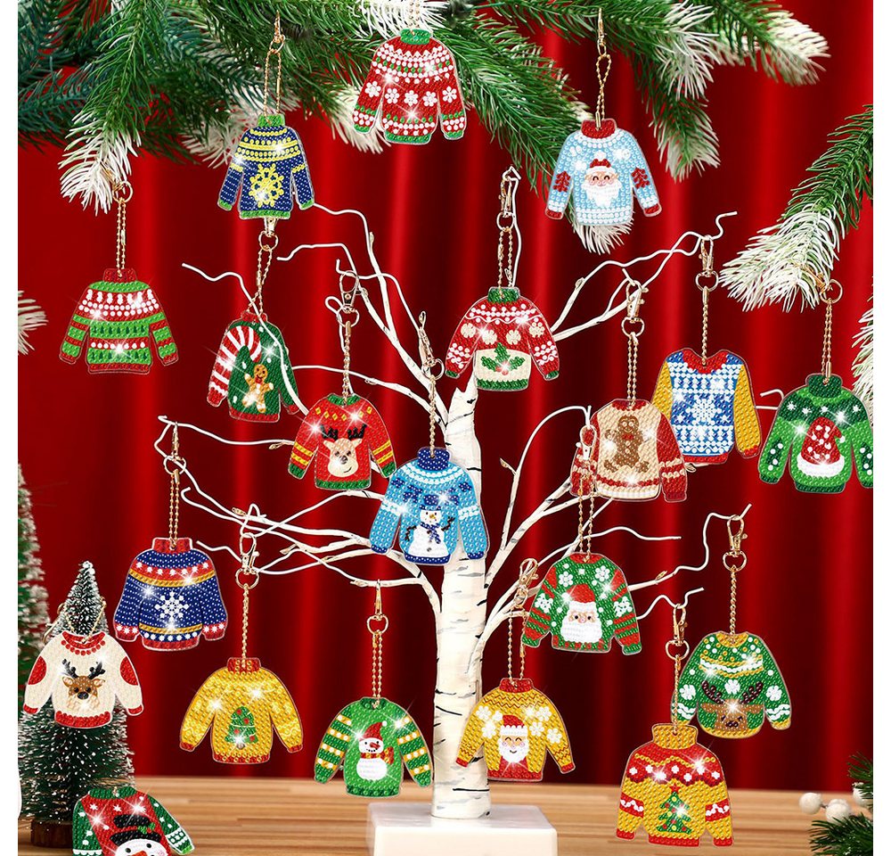 CLTYQ Kreativset 20 Stück 5D Diamantmalerei Schlüsselanhänger für Weihnachten, für Anfänger, Erwachsene & Kinder, Weihnachts Anhänger DIY Kit