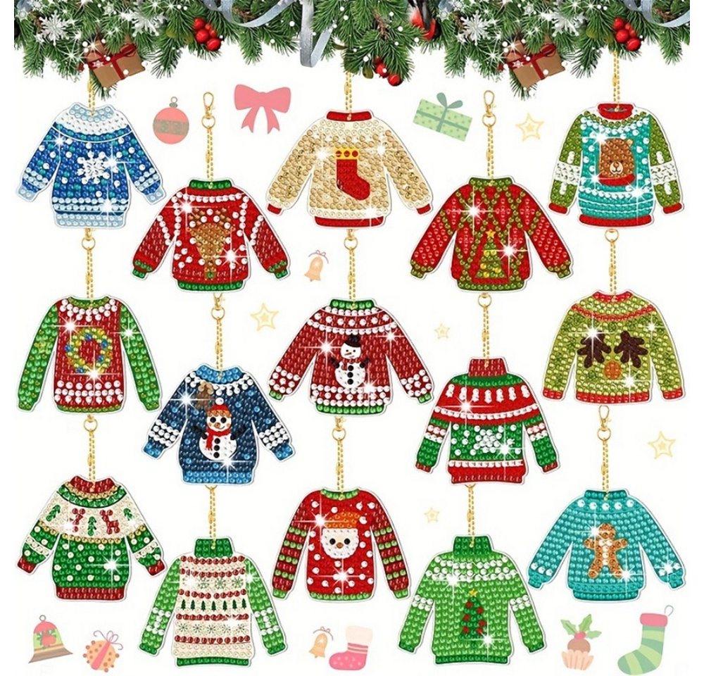 CLTYQ Kreativset 20 Stück 5D Diamantmalerei Schlüsselanhänger für Weihnachten, für Anfänger, Erwachsene & Kinder, Weihnachts Anhänger DIY Kit Bild 2