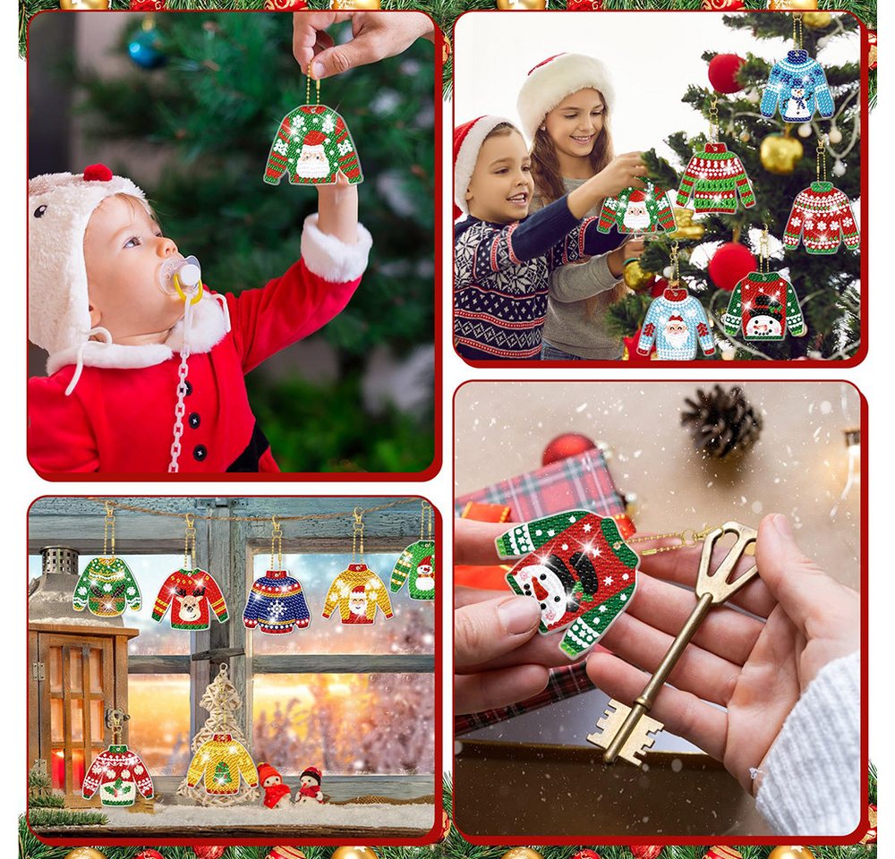 CLTYQ Kreativset 20 Stück 5D Diamantmalerei Schlüsselanhänger für Weihnachten, für Anfänger, Erwachsene & Kinder, Weihnachts Anhänger DIY Kit Bild 3