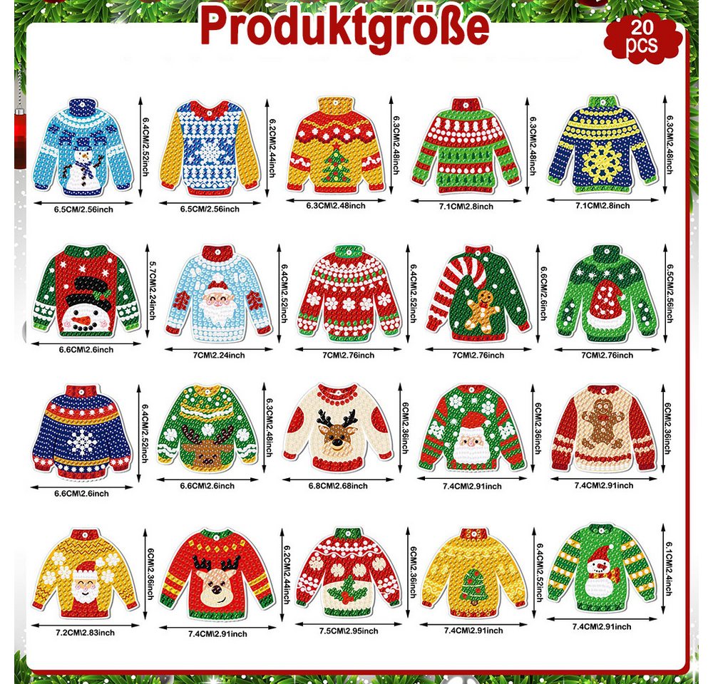 CLTYQ Kreativset 20 Stück 5D Diamantmalerei Schlüsselanhänger für Weihnachten, für Anfänger, Erwachsene & Kinder, Weihnachts Anhänger DIY Kit Bild 4