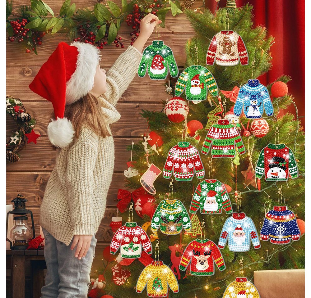 CLTYQ Kreativset 20 Stück 5D Diamantmalerei Schlüsselanhänger für Weihnachten, für Anfänger, Erwachsene & Kinder, Weihnachts Anhänger DIY Kit Bild 5