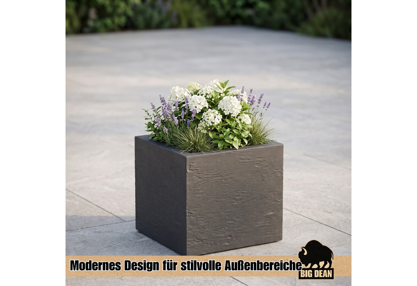 BigDean Pflanzkübel Blumentopf Gross 39x39cm Quadratisch für Draussen (2 St), Zeitlose Steinoptik, UV- & Wetterbeständig, Made in Europe Bild 5