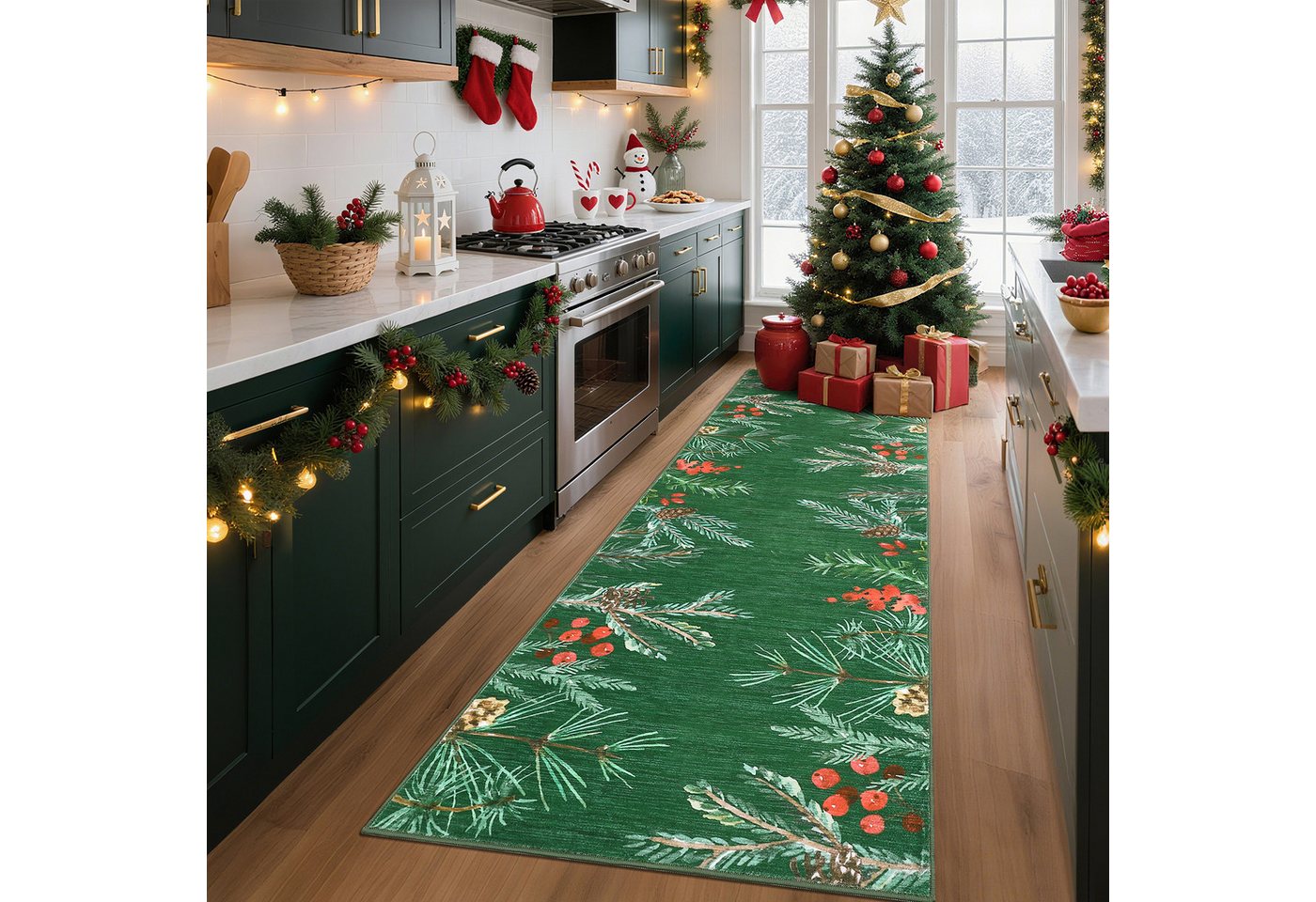 GarveeMore Teppich Tannenzapfen-Muster Weihnachtsflurteppich – Festlicher Läufer für, Höhe: 5 mm Bild 3
