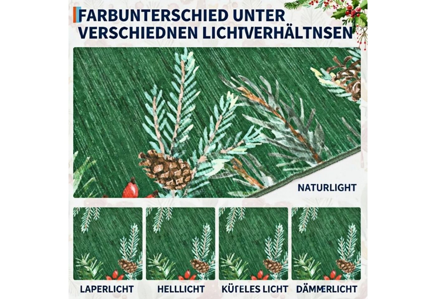 GarveeMore Teppich Tannenzapfen-Muster Weihnachtsflurteppich – Festlicher Läufer für, Höhe: 5 mm Bild 4