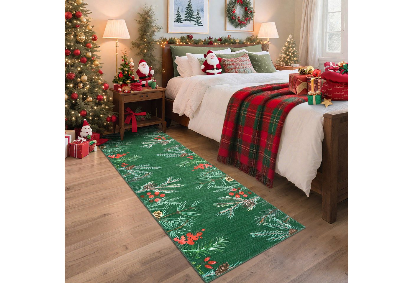 GarveeMore Teppich Tannenzapfen-Muster Weihnachtsflurteppich – Festlicher Läufer für, Höhe: 5 mm Bild 5