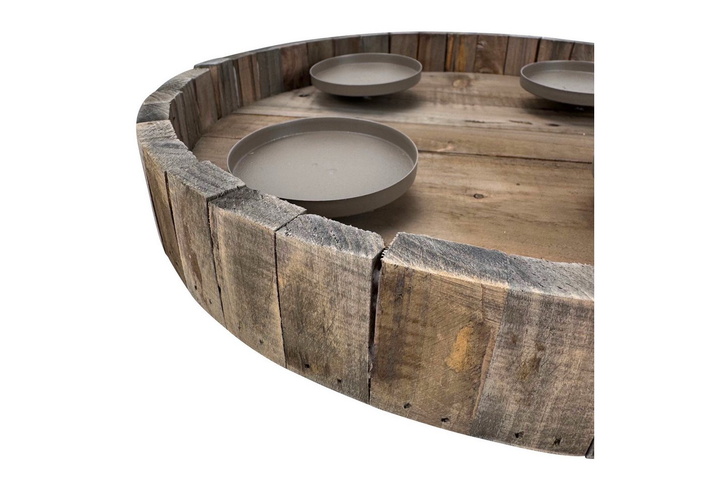 Online-Fuchs Adventskranz rund aus Holz mit schwarzen Kerzenständern aus Metall - Weihnachtsdeko, natürliche Optik - geeignet für Stumpenkerzen bis 8 cm Ø