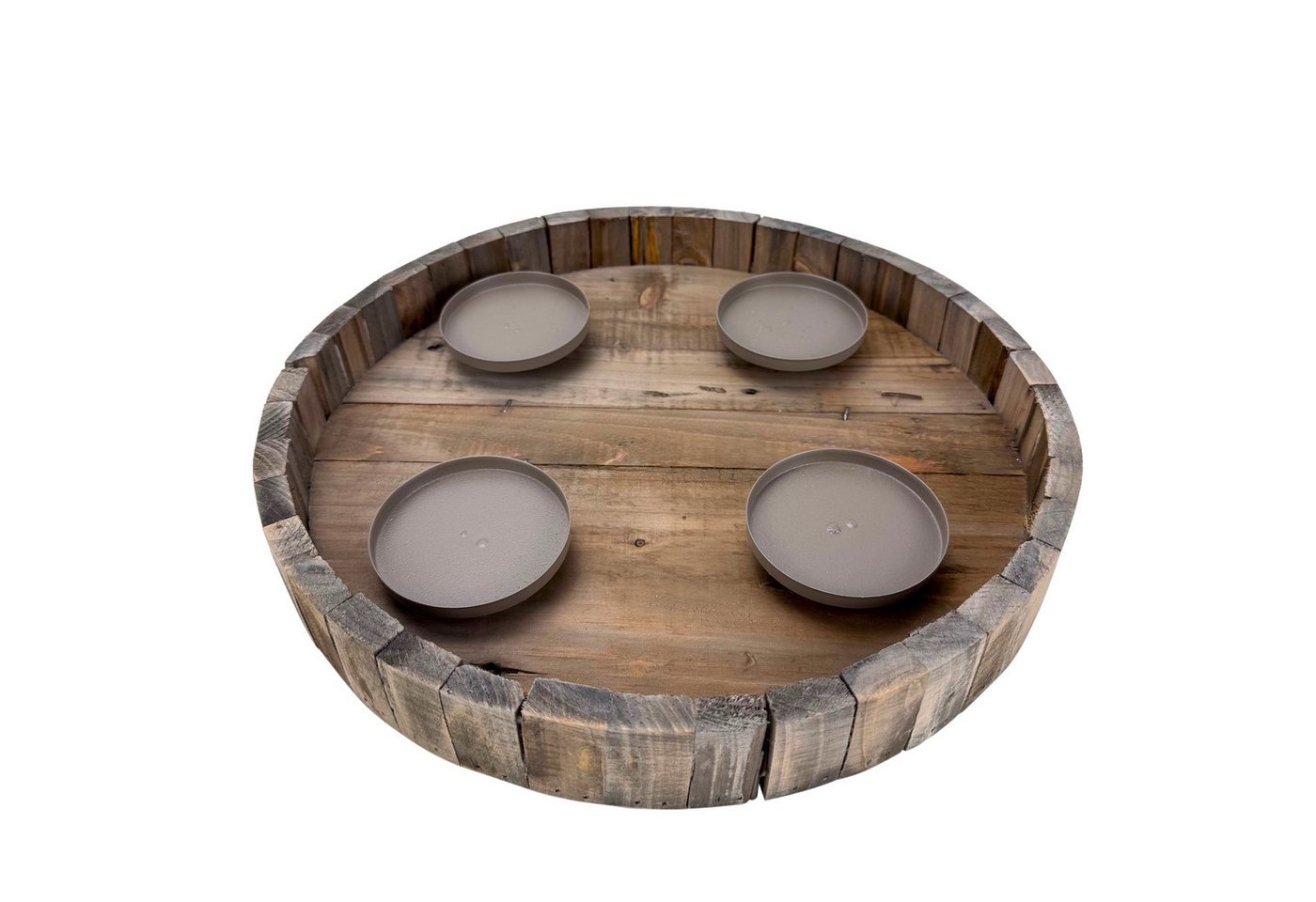 Online-Fuchs Adventskranz rund aus Holz mit schwarzen Kerzenständern aus Metall - Weihnachtsdeko, natürliche Optik - geeignet für Stumpenkerzen bis 8 cm Ø Bild 3