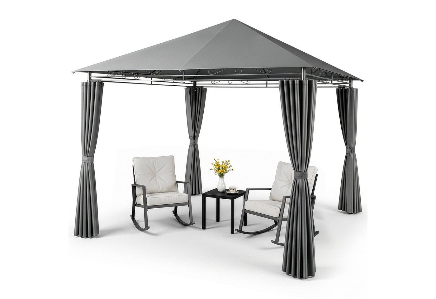 LALAHO Pavillon Gartenpavillon 3x3m mit Vorhängen, wetterfest & UV-beständig, mit 4 Seitenteilen, Terrassenpavillon Partypavillon für Party Grillabend Terrasse Bild 3