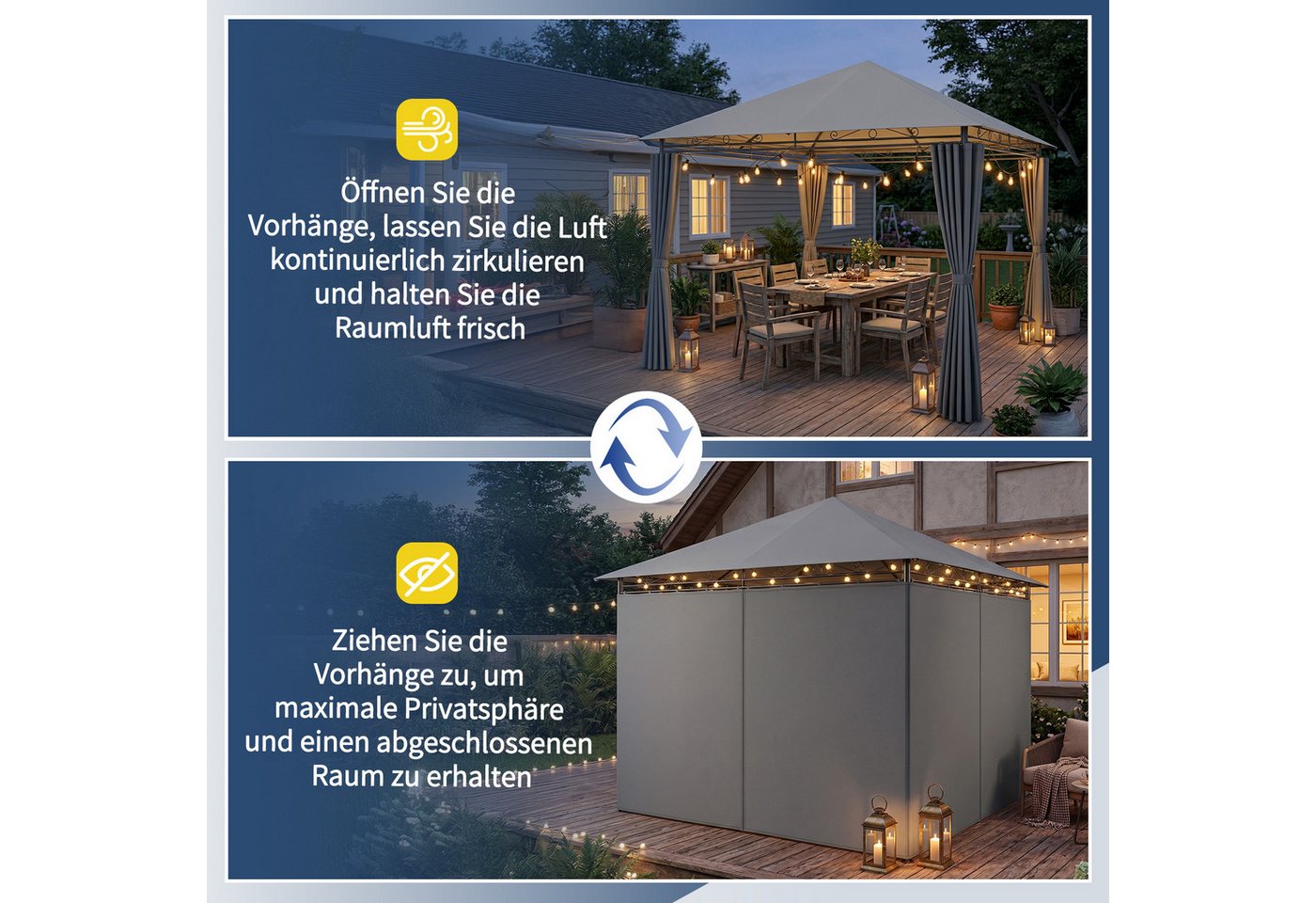LALAHO Pavillon Gartenpavillon 3x3m mit Vorhängen, wetterfest & UV-beständig, mit 4 Seitenteilen, Terrassenpavillon Partypavillon für Party Grillabend Terrasse Bild 4