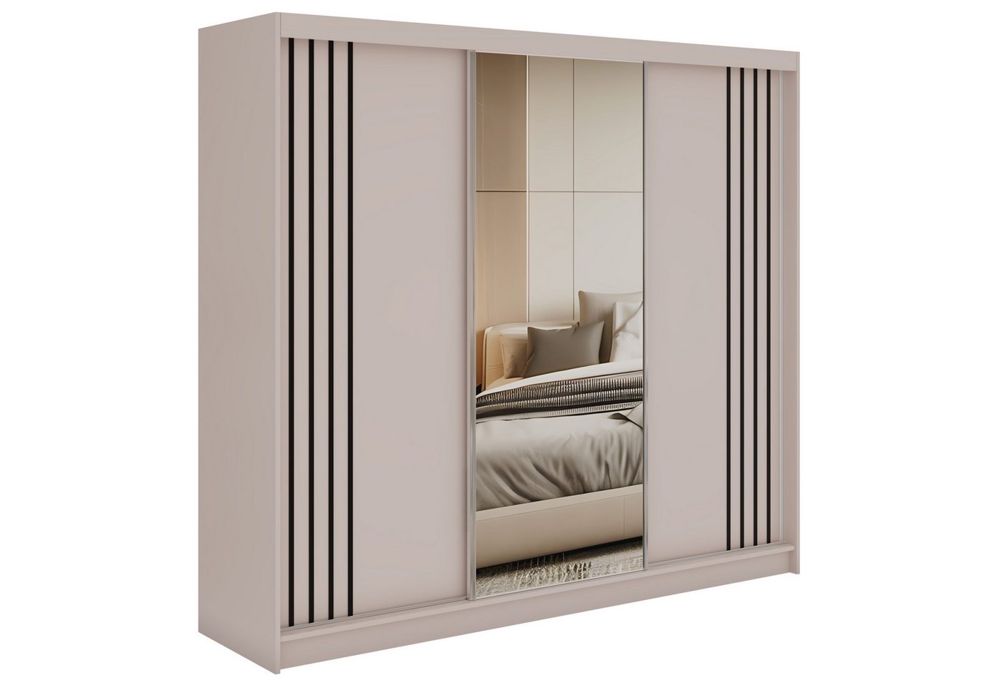 MKS MÖBEL Schiebetürenschrank DIANA 240 (Kleiderschrank, mit Spiegel) mit Lamellenfront, Kleiderstange & Schiebetüren Bild 2