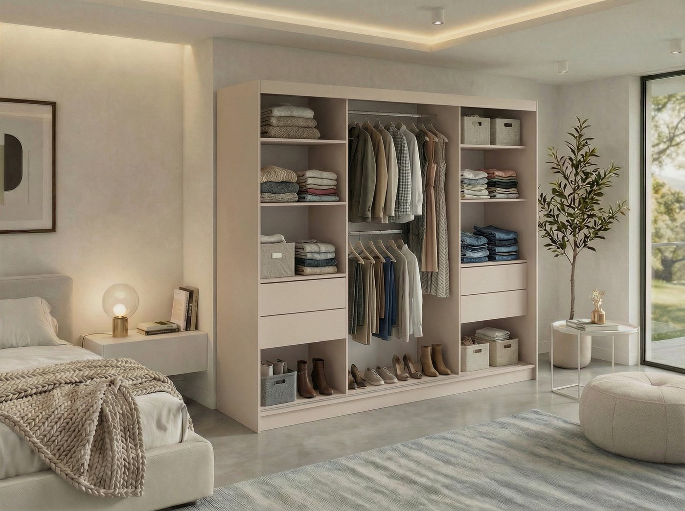 MKS MÖBEL Schiebetürenschrank DIANA 240 (Kleiderschrank, mit Spiegel) mit Lamellenfront, Kleiderstange & Schiebetüren Bild 5
