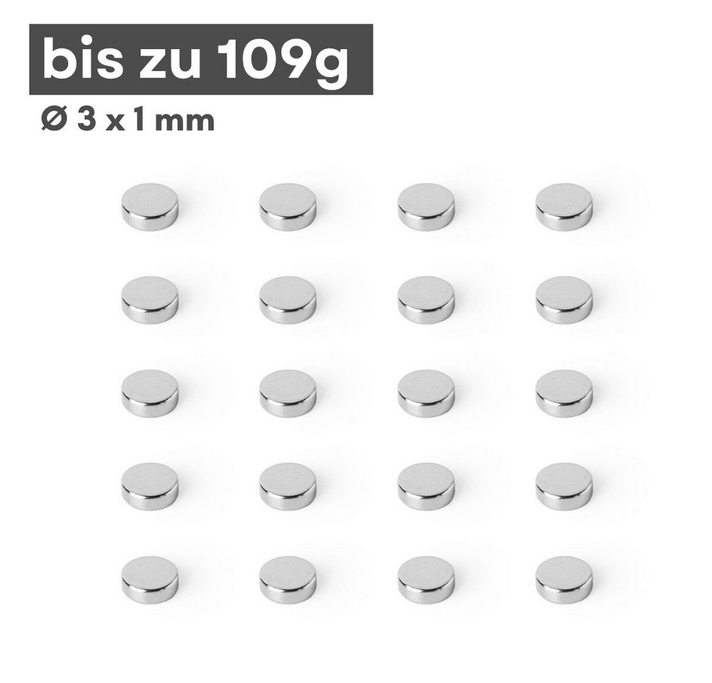 MaajeeKuto Magnet Neodym Magnet Ø3x1 mm N42 – Scheibenmagnet 109 g Haftkraft (50-St) Bild 4
