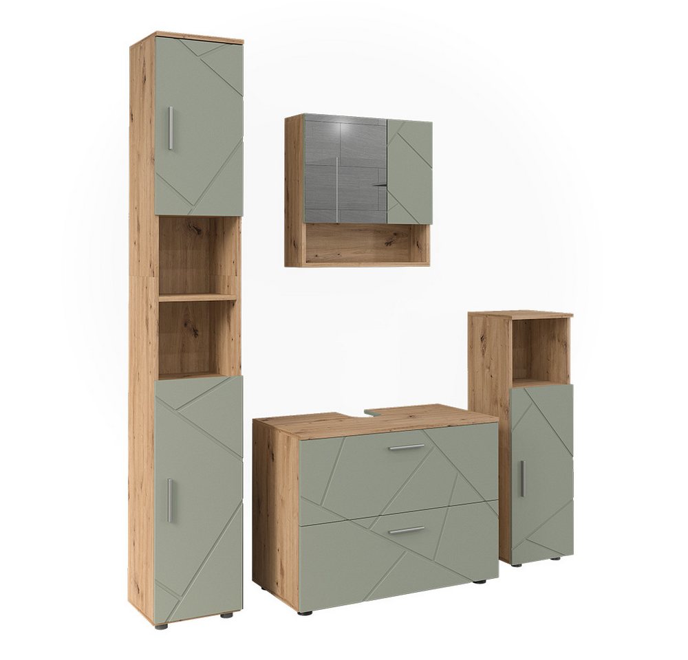 Vicco Badmöbel-Set Irma, Salbeigrün, 4-teilig, (4-St., 4er Set)