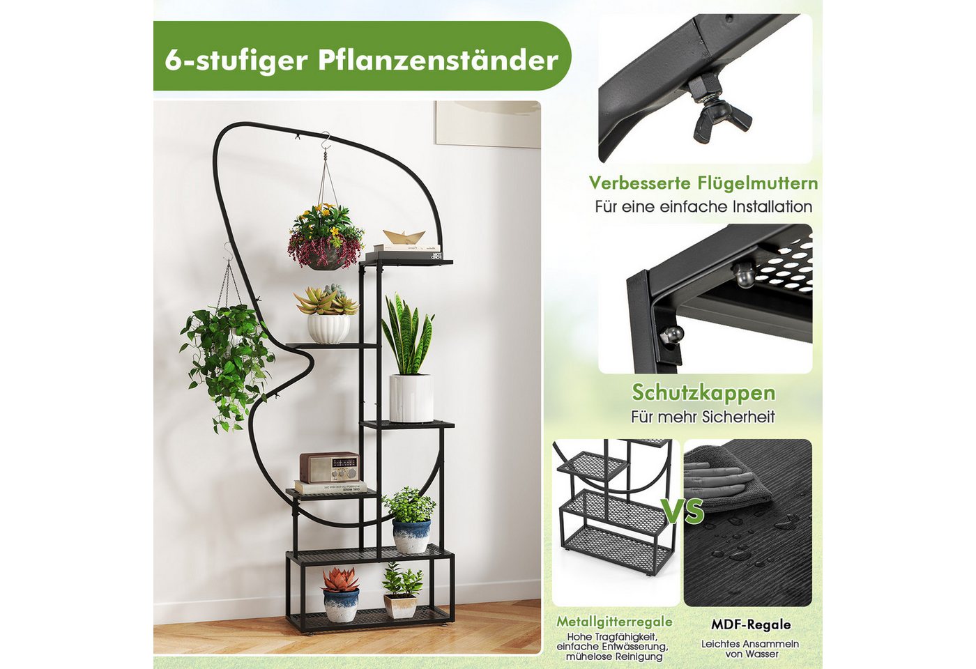 COSTWAY Blumenständer (2 St), 6 stufiger Metall Pflanzenstander, Balkon Bild 4