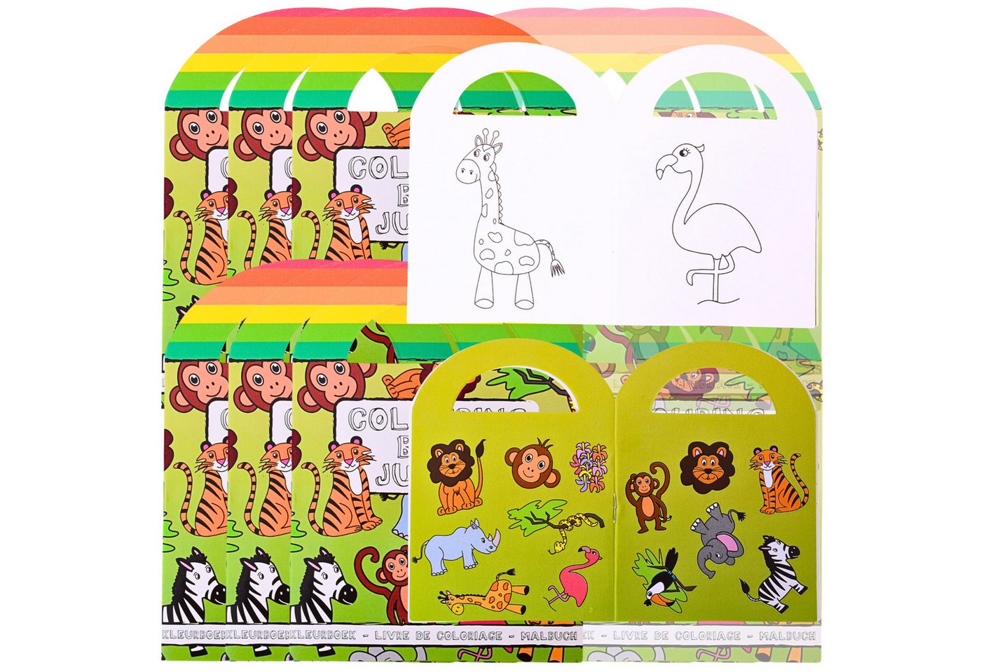TE-Trend Stickerbuch 12 Stück Dschungel Motiv Malheft Ausmalheft Set mit je 15 Sticker, mit 15 Halloween Stickern