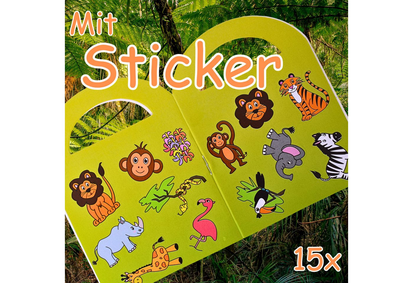 TE-Trend Stickerbuch 12 Stück Dschungel Motiv Malheft Ausmalheft Set mit je 15 Sticker, mit 15 Halloween Stickern Bild 4