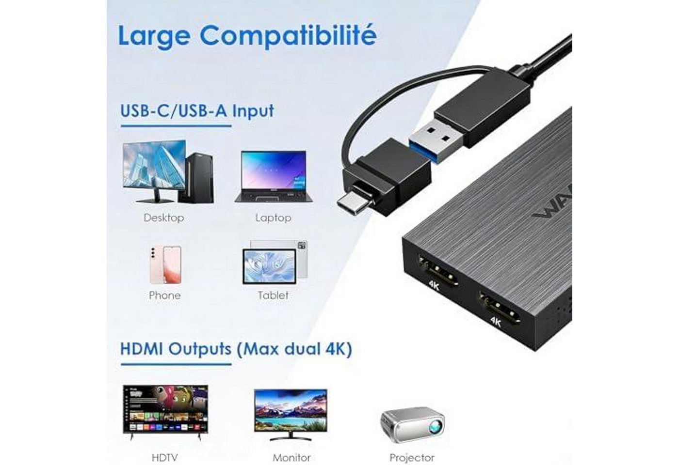 FELIXLEO Montagezubehör USB-C/3.1 auf Dual HDMI Adapter, DisplayLink 60Hz Hub (1 St) Bild 4
