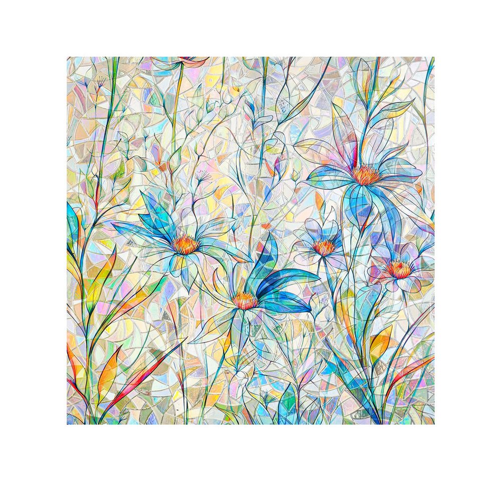 Diwzbyn Sonnenschutz-Fensterfolie Selbstklebend Statische Folie, Bunt Blickdichte Sichtschutzfolie, Bunte Blumen-Fensteraufkleber, Anti-UV Regenbogen Optik Bild 2