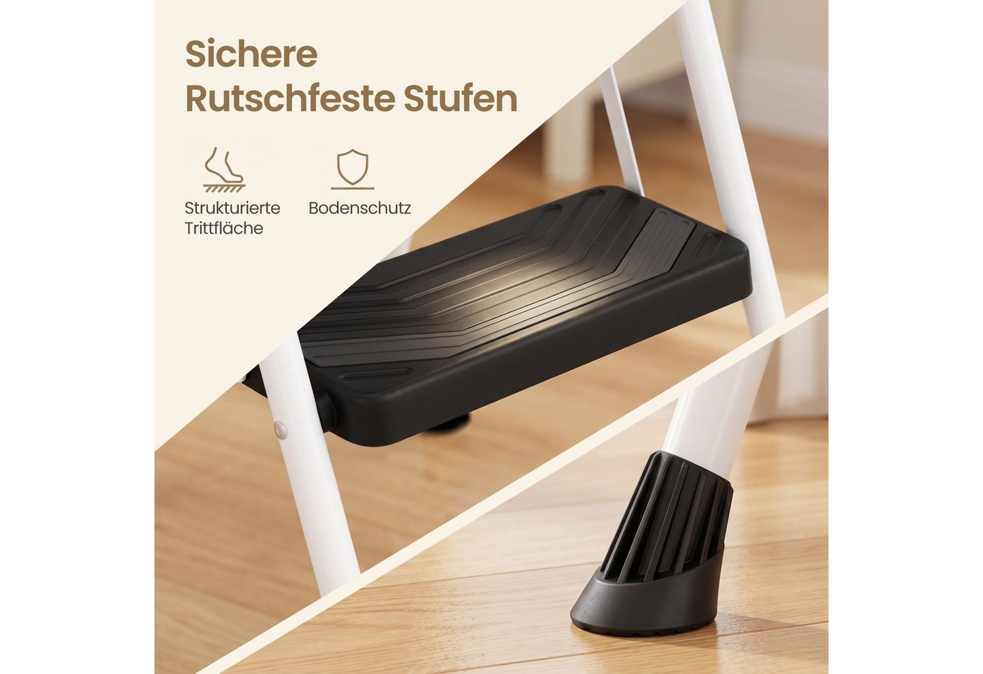 SONGMICS Trittleiter Klapptritt aus Stahl Klappbar mit Handlauf, 3 Stufen, 99 x 40,5 x 6,5 cm Weiß