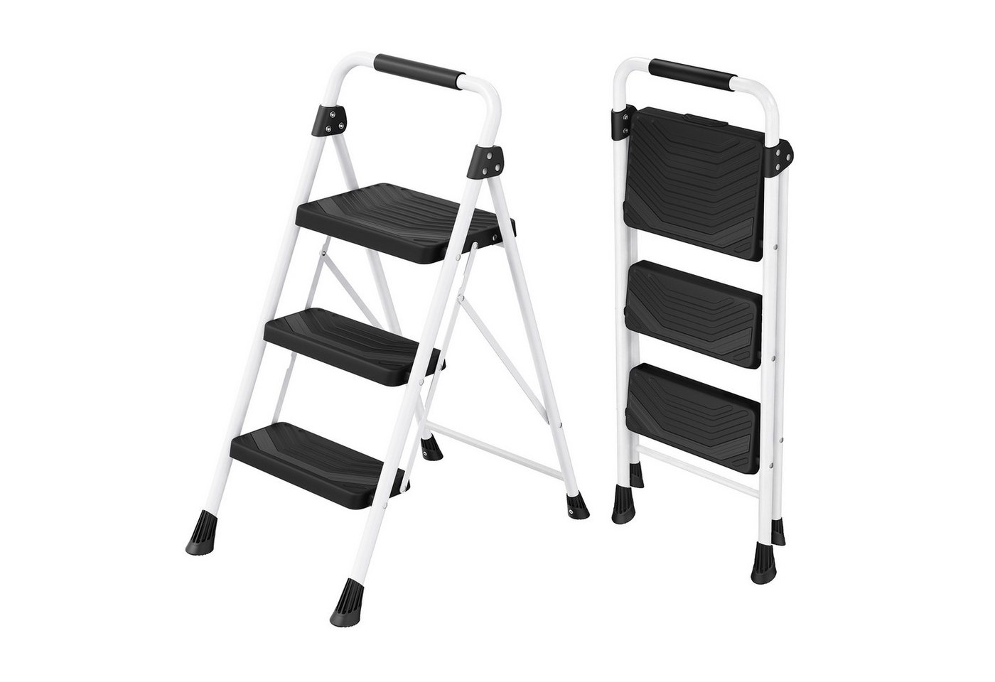 SONGMICS Trittleiter Klapptritt aus Stahl Klappbar mit Handlauf, 3 Stufen, 99 x 40,5 x 6,5 cm Weiß Bild 2
