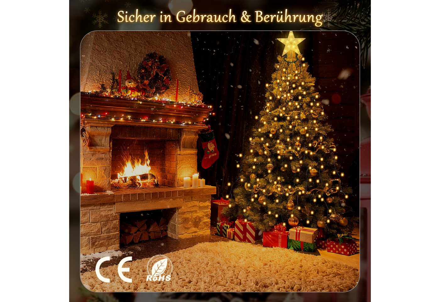 Salcar LED-Lichterkette LED Lichterkette Weihnachtsbaum mit Ring weihnachtsbaumbeleuchtung, Fernbedienung 1,5m 260 LED mit 10 Girlanden mit Baumspitze-Stern