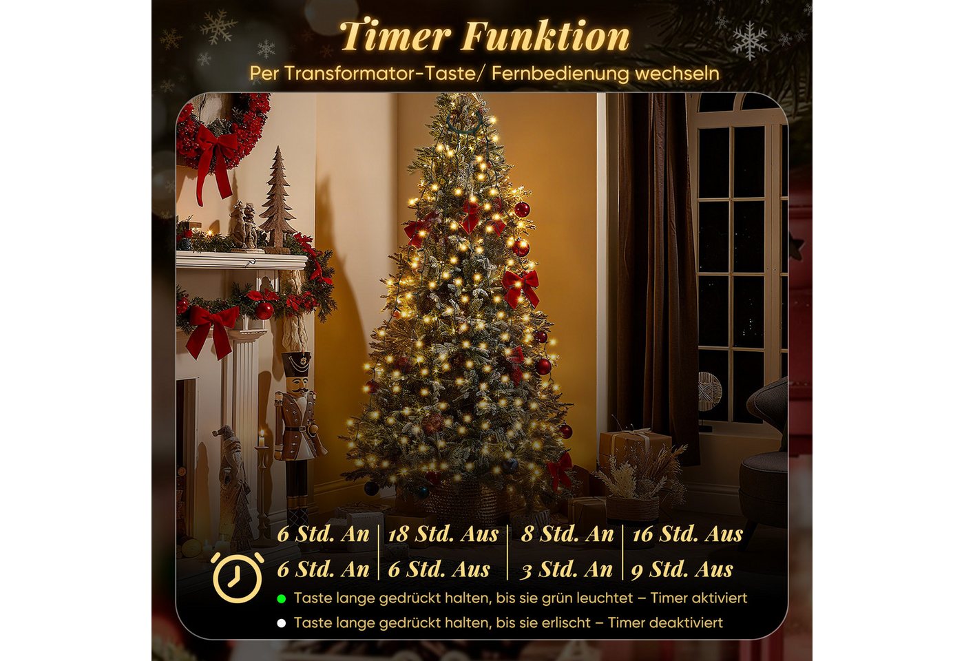 Salcar LED-Lichterkette LED Lichterkette Weihnachtsbaum mit Ring weihnachtsbaumbeleuchtung, Fernbedienung 1,5m 260 LED mit 10 Girlanden mit Baumspitze-Stern Bild 2