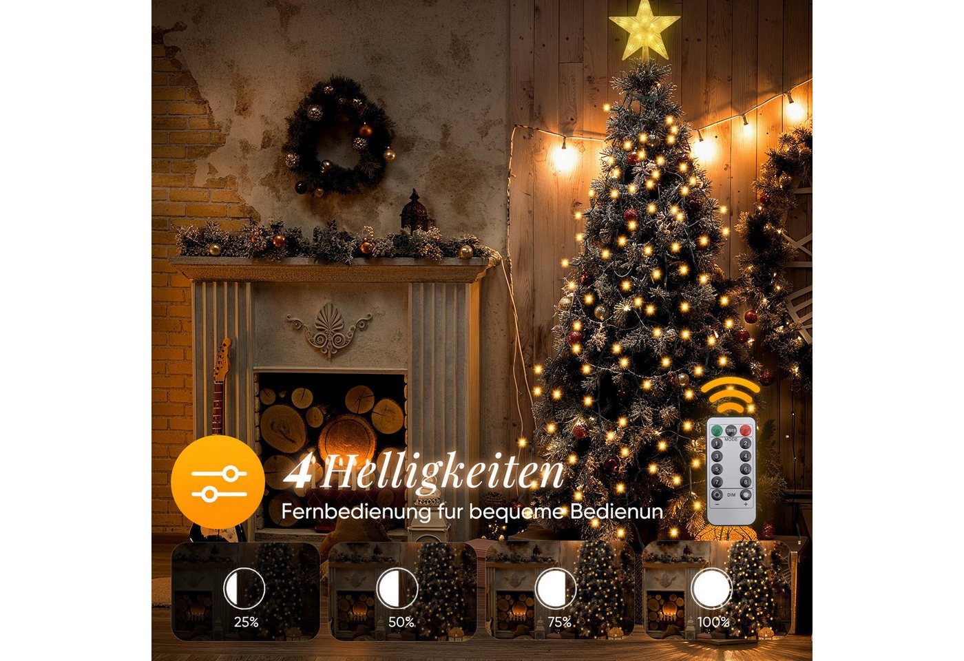 Salcar LED-Lichterkette LED Lichterkette Weihnachtsbaum mit Ring weihnachtsbaumbeleuchtung, Fernbedienung 1,5m 260 LED mit 10 Girlanden mit Baumspitze-Stern Bild 4