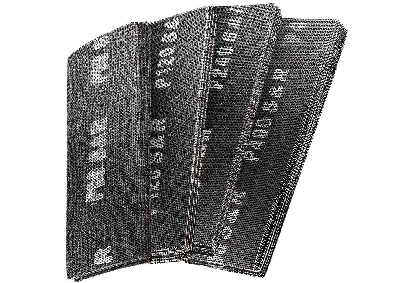 S&R Schleifscheibe Trockenbau Schleifgitter, 40 Gitterleinen Schleifblätter, (Set, 40 St., 40 x Schleifgitter 93 x 280 mm: je 10: P80, P120, P220, P400), robustes Siliziumkarbid Korn, ideal für Rigips, Holz, Metall