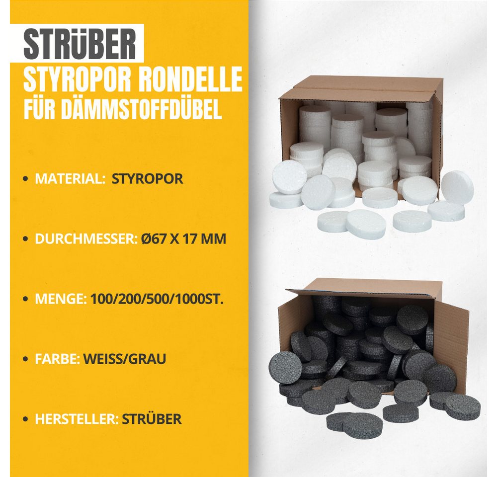 STRÜBER Dämmstoffdübel Styropor Rondelle (Weiß/Grau) für WDVS, (100-tlg), WDVS, Dammung, Abdeckkappen, Styroporscheiben Bild 4