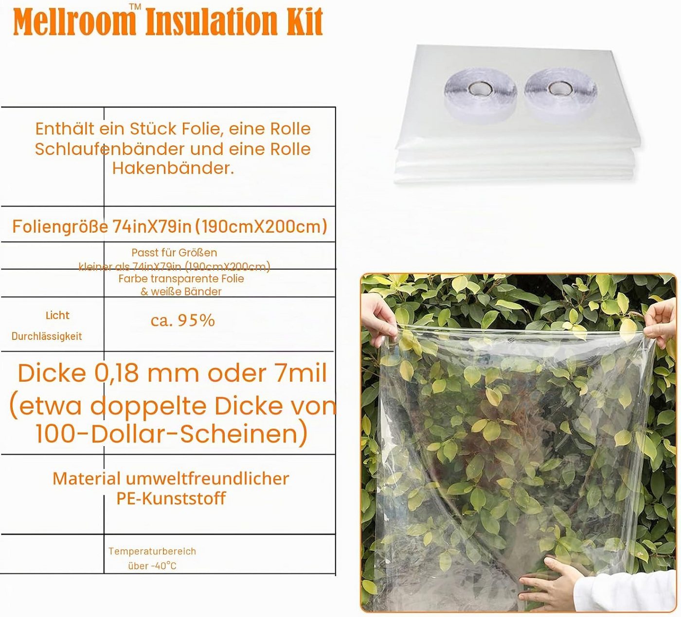 FELIXLEO Fensterfolie Fenster Isolierfolie Thermo Cover Transparent 190x200cm Waermedaemmung Bild 2