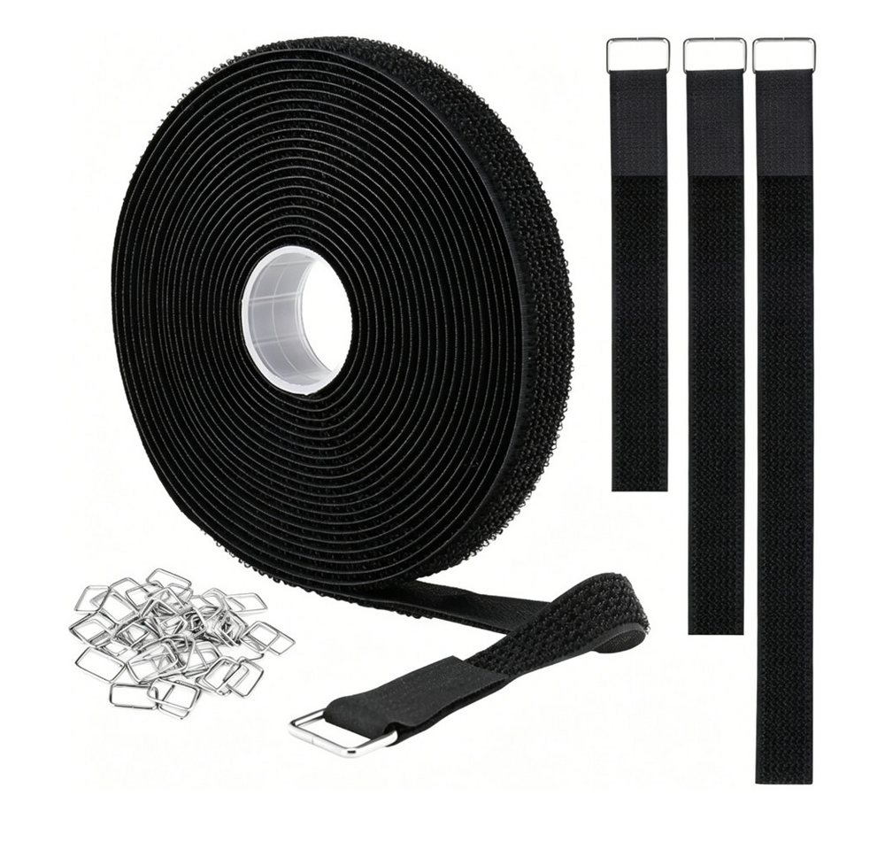 AFKSMILE Kabelbinder 10m Klettband mit 50 Metallschnalle, Freie Schnittlänge Klettbänder Wiederverschließbar Klett Kabelbinder für Kabel Schläuche Rohre usw Bild 2