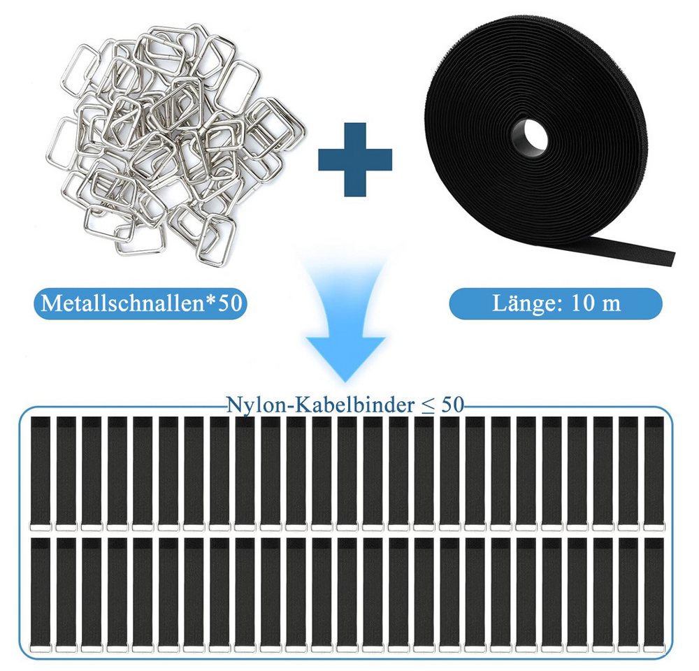 AFKSMILE Kabelbinder 10m Klettband mit 50 Metallschnalle, Freie Schnittlänge Klettbänder Wiederverschließbar Klett Kabelbinder für Kabel Schläuche Rohre usw Bild 4