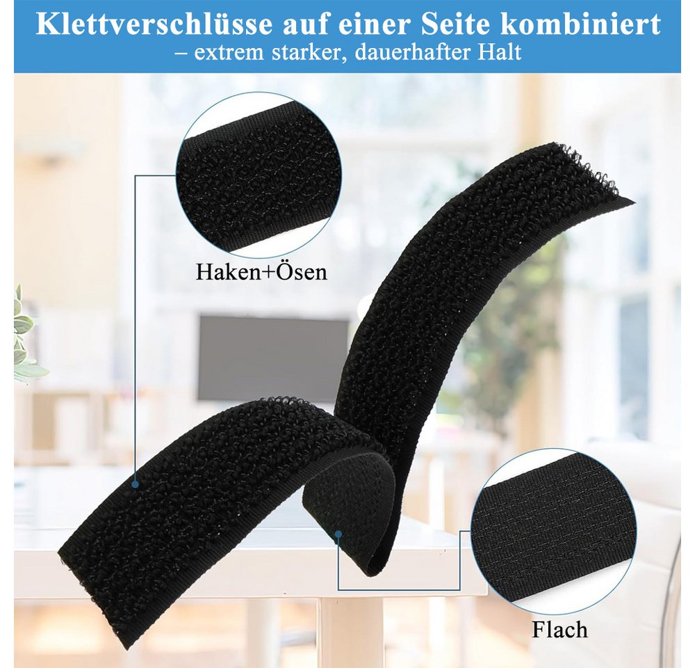 AFKSMILE Kabelbinder 10m Klettband mit 50 Metallschnalle, Freie Schnittlänge Klettbänder Wiederverschließbar Klett Kabelbinder für Kabel Schläuche Rohre usw Bild 5