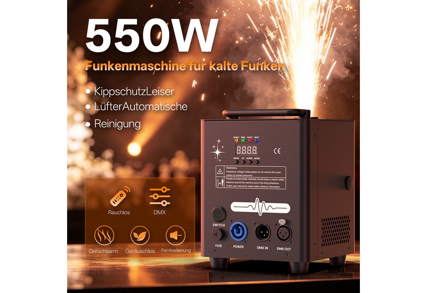 ZonQoonz LED Discolicht 550W Mini-Funkenmaschine mit Fernbedienung – für Halloween & Hochzeit Bild 5