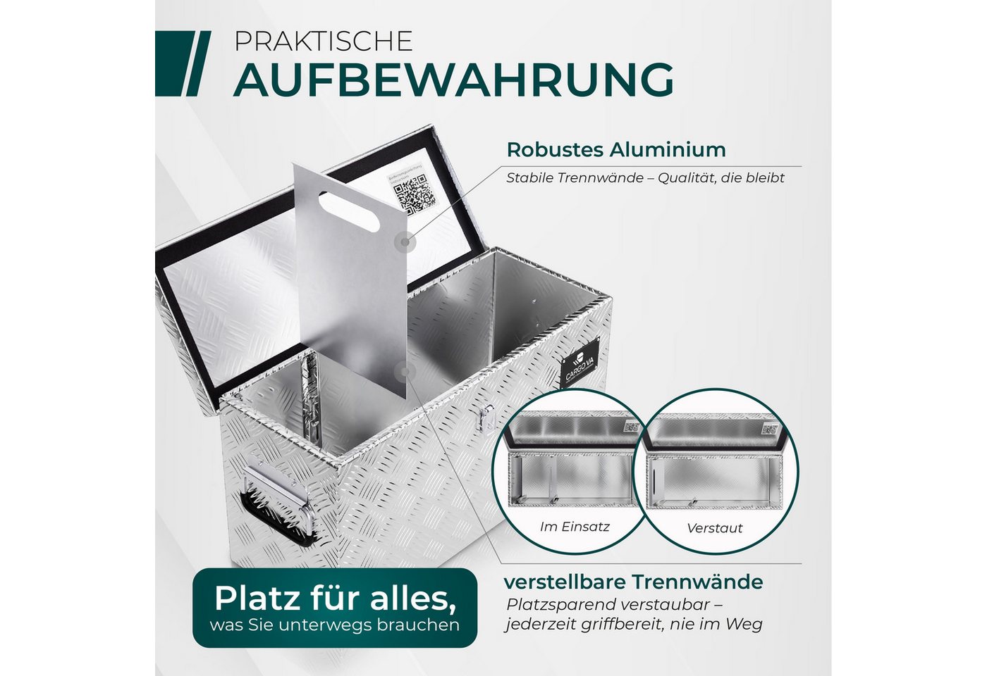 CargoVA® Anhänger-Deichselbox Wasserfeste Deichselbox – abschließbar, mit Befestigung, 50 bis 110cm, Wasserdicht, rostfrei, abschließbar, universelle Passform Bild 4