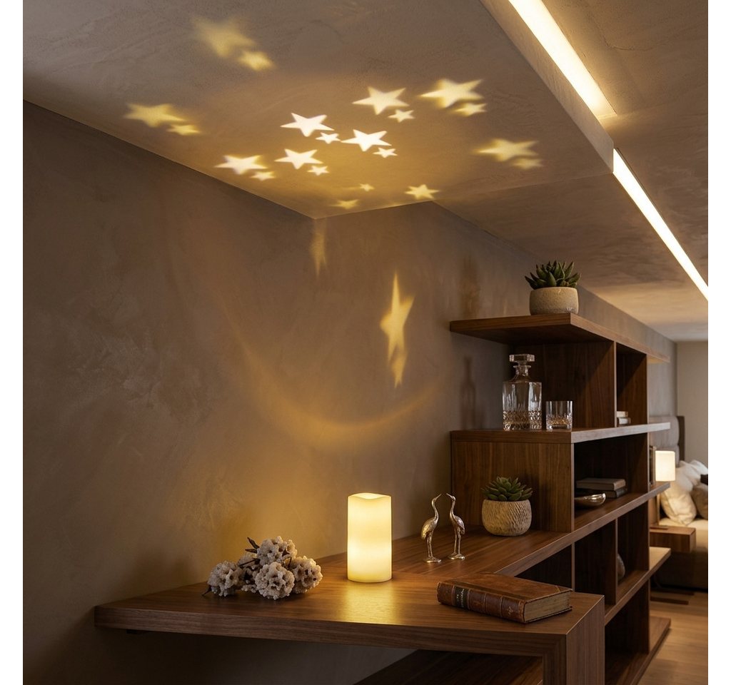 Home-trends24.de LED-Kerze Sternenhimmel Creme Projektor Kerzen Echtwachs Fernbedienung Bild 3