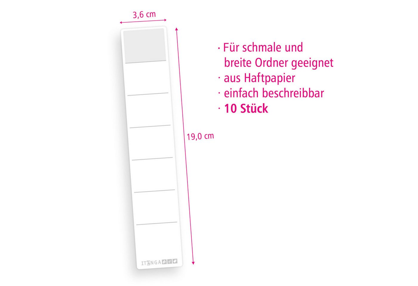 itenga Etiketten itenga 10x Ordneretikett Weiß Rückenetikett schmal zum Aufkleben 3,6 x