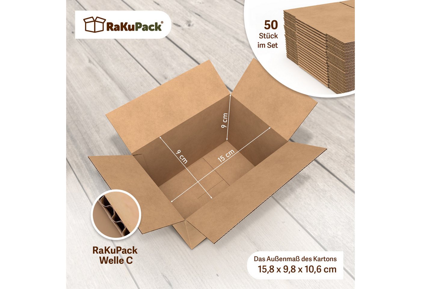 RaKuPack Versandkarton Faltkarton Verpackungskarton Faltschachtel Warensendung braun, 50 Stück 150x90x90mm Karton Kartonage Wellpappkarton versch. Größen Bild 4