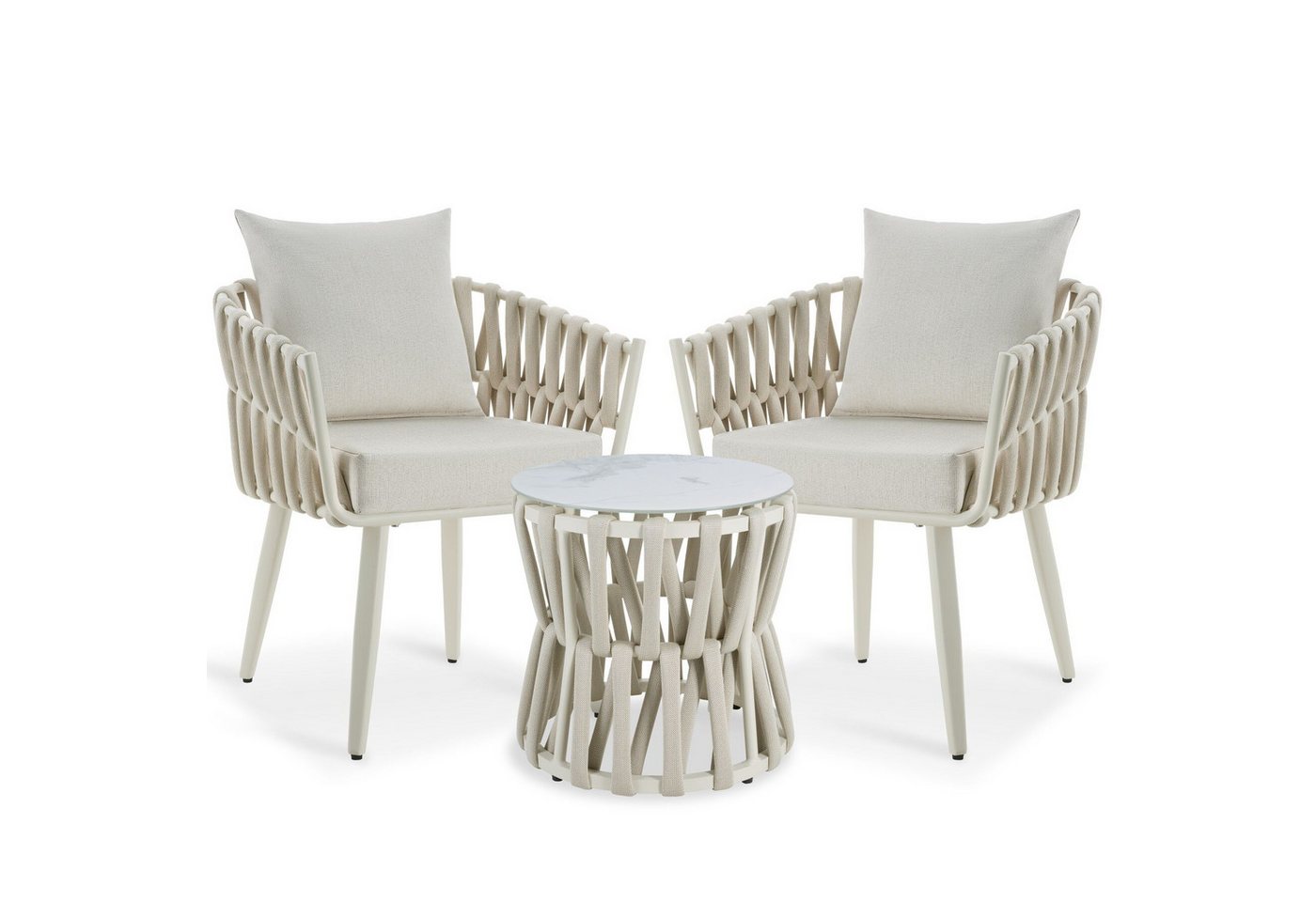 tectake Gartenlounge-Set Rope-Design aus Aluminium, wetterfest, dicke Polster, (Gartenlounge Set 2 Personen Lugano, 3-tlg., in Beige), Belastbarkeit Stuhl 120 kg, Inkl. Sicherheitsglasplatte Bild 5