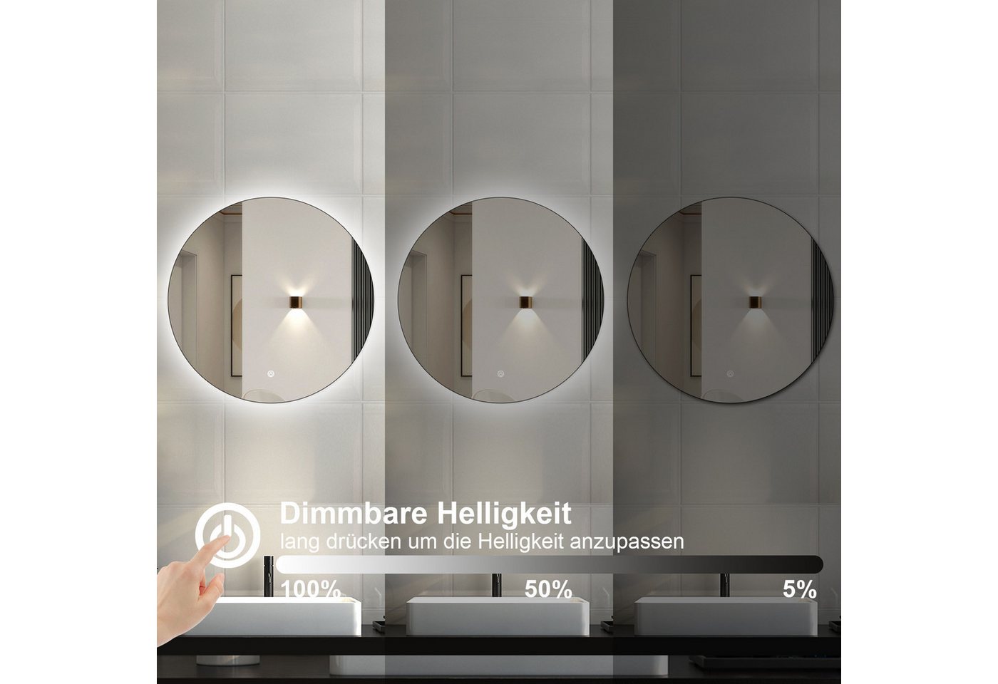 Duschparadies GmbH Badspiegel Wandspiegel mit LED Beleuchtung,Antibeschlag Badzimmerspiegel (Memory, Spiegel Bad mit Beleuchtung, Dimmbar, Antibeschlag)